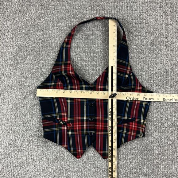 H&M Vest Womens 8 Red Tartan Plaid Halter Button Lined Academia Preppy Holiday - Picture 3 of 8